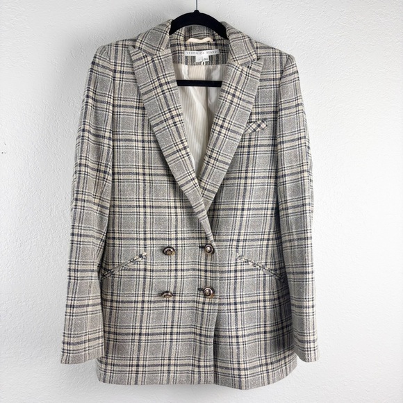 Veronica Beard Oria Double Breasted Dickey Jacket Blazer Black Tan Size 2 - Picture 2 of 10